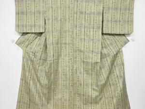 アンティーク　格子に琉球絣柄織り出し手織り紬着物